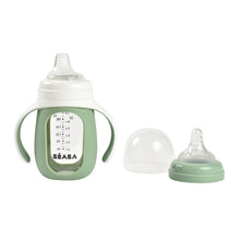 Load image into Gallery viewer, Beaba Glass Bottle with Silicone Protective Sleeve 210ml - Sage Green