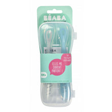 Load image into Gallery viewer, Beaba 1st Stage Silicone Spoon & Case 2 Pack - Light Mist/Windy Blue