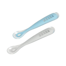 Load image into Gallery viewer, Beaba 1st Stage Silicone Spoon & Case 2 Pack - Light Mist/Windy Blue