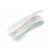 Load image into Gallery viewer, Beaba 1st Stage Silicone Spoon Travel Twin Set with Case - Velvet Grey/ Sage Green