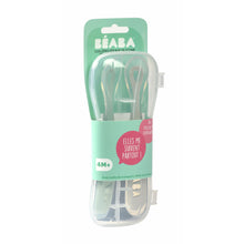 Load image into Gallery viewer, Beaba 1st Stage Silicone Spoon Travel Twin Set with Case - Velvet Grey/ Sage Green
