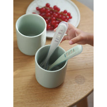 Load image into Gallery viewer, Beaba 1st Stage Silicone Spoon Travel Twin Set with Case - Velvet Grey/ Sage Green