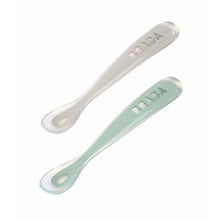 Load image into Gallery viewer, Beaba 1st Stage Silicone Spoon Travel Twin Set with Case - Velvet Grey/ Sage Green