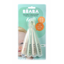Load image into Gallery viewer, Beaba Ergonomic 1st Stage Silicone Spoons (Set of 4) - Velvet grey/Sage green