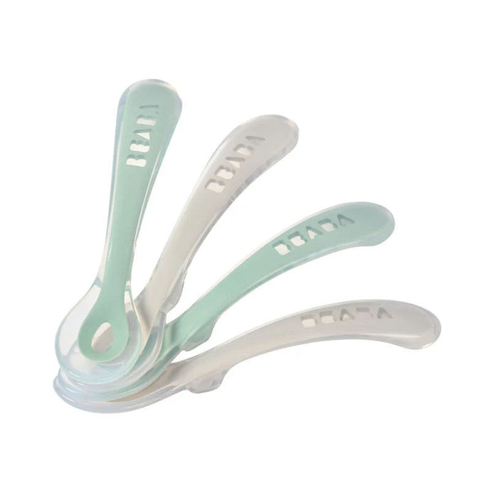 Beaba 2nd Stage Soft Silicone Spoons 4 Pack - Velvet Grey/Sage Green