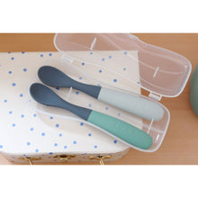 Load image into Gallery viewer, Beaba 1st Stage Silicone Spoons Two-tone Travel Set (with case) - Mineral/Sage green
