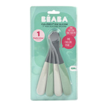 Load image into Gallery viewer, Beaba Ergonomic 1st Stage Silicone Spoons Two-tone (Set of 4) - Mineral/Sage green
