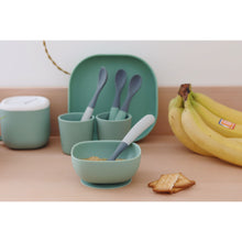 Load image into Gallery viewer, Beaba Ergonomic 1st Stage Silicone Spoons Two-tone (Set of 4) - Mineral/Sage green
