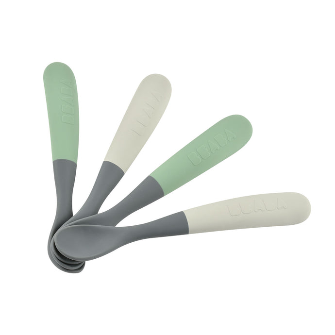 Beaba Ergonomic 1st Stage Silicone Spoons Two-tone (Set of 4) - Mineral/Sage green
