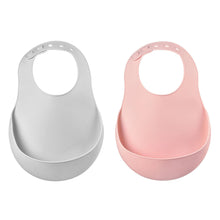 Load image into Gallery viewer, Beaba Silicone Bib 2 Pack - Old Pink/Light Grey
