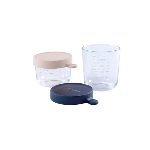 Beaba Glass Conservation Jar Set - Navy and Pink