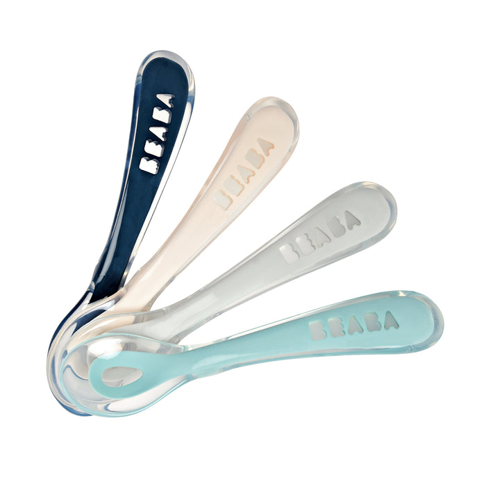 Beaba 2nd Stage Soft Silicone Spoons 4 Pack - Dark Blue/Pink/Grey/Light Blue