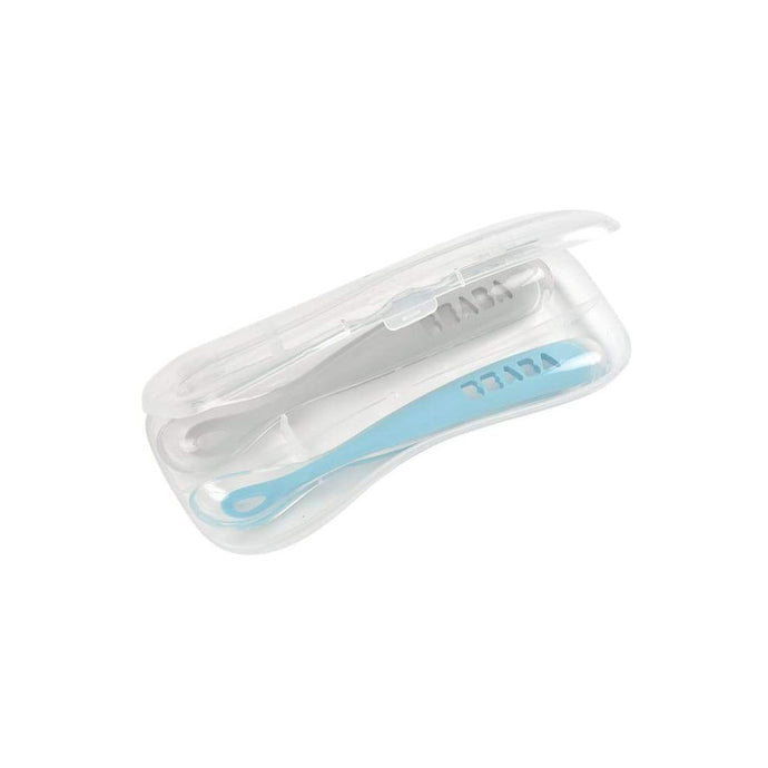 Beaba 1st Stage Silicone Spoon & Case 2 Pack - Light Mist/Windy Blue