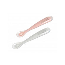 Load image into Gallery viewer, Beaba 1st Stage Silicone Spoon &amp; Case 2 Pack - Light Mist/Old Pink
