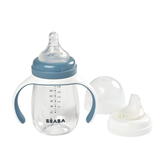 Beaba 2-in-1 Bottle to Sippy Learning Cup 210ml - Windy Blue