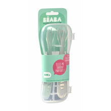 Load image into Gallery viewer, Beaba 1st Stage Silicone Spoon Travel Twin Set with Case - Velvet Grey/ Sage Green
