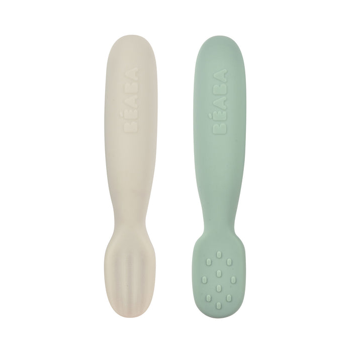 Beaba Silicone Pre-Spoons 2 Pack - Sage Green/Velvet Grey