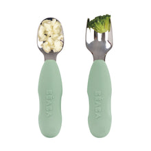Load image into Gallery viewer, Beaba Fork &amp; Spoon Stainless Steel Pre-Cutlery - Sage Green
