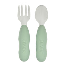 Load image into Gallery viewer, Beaba Fork &amp; Spoon Stainless Steel Pre-Cutlery - Sage Green
