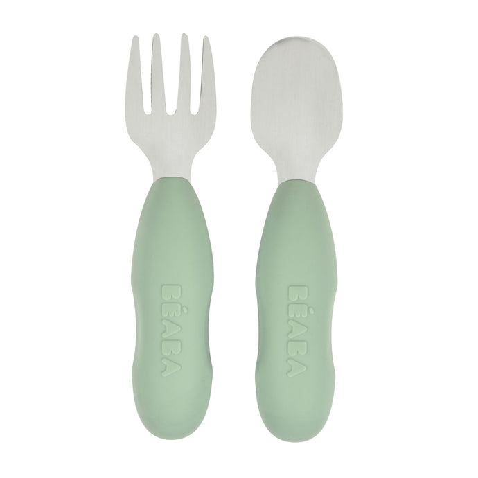 Beaba Fork & Spoon Stainless Steel Pre-Cutlery - Sage Green