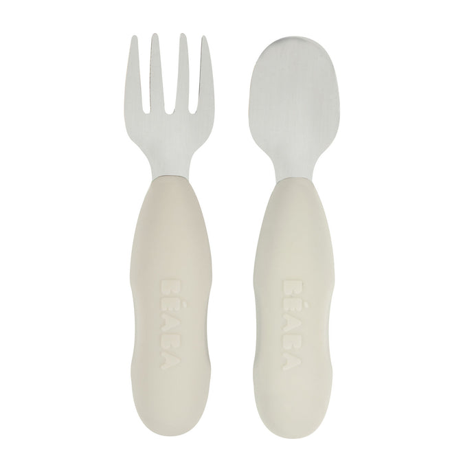 Beaba Fork & Spoon Stainless Steel Pre-Cutlery - Velvet Grey